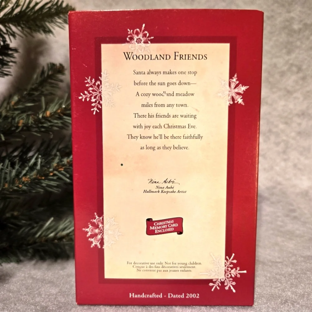VTG '02 HALLMARK Woodland Friends Ornament Santa w Penguin Bunny Wolf, Orig Box